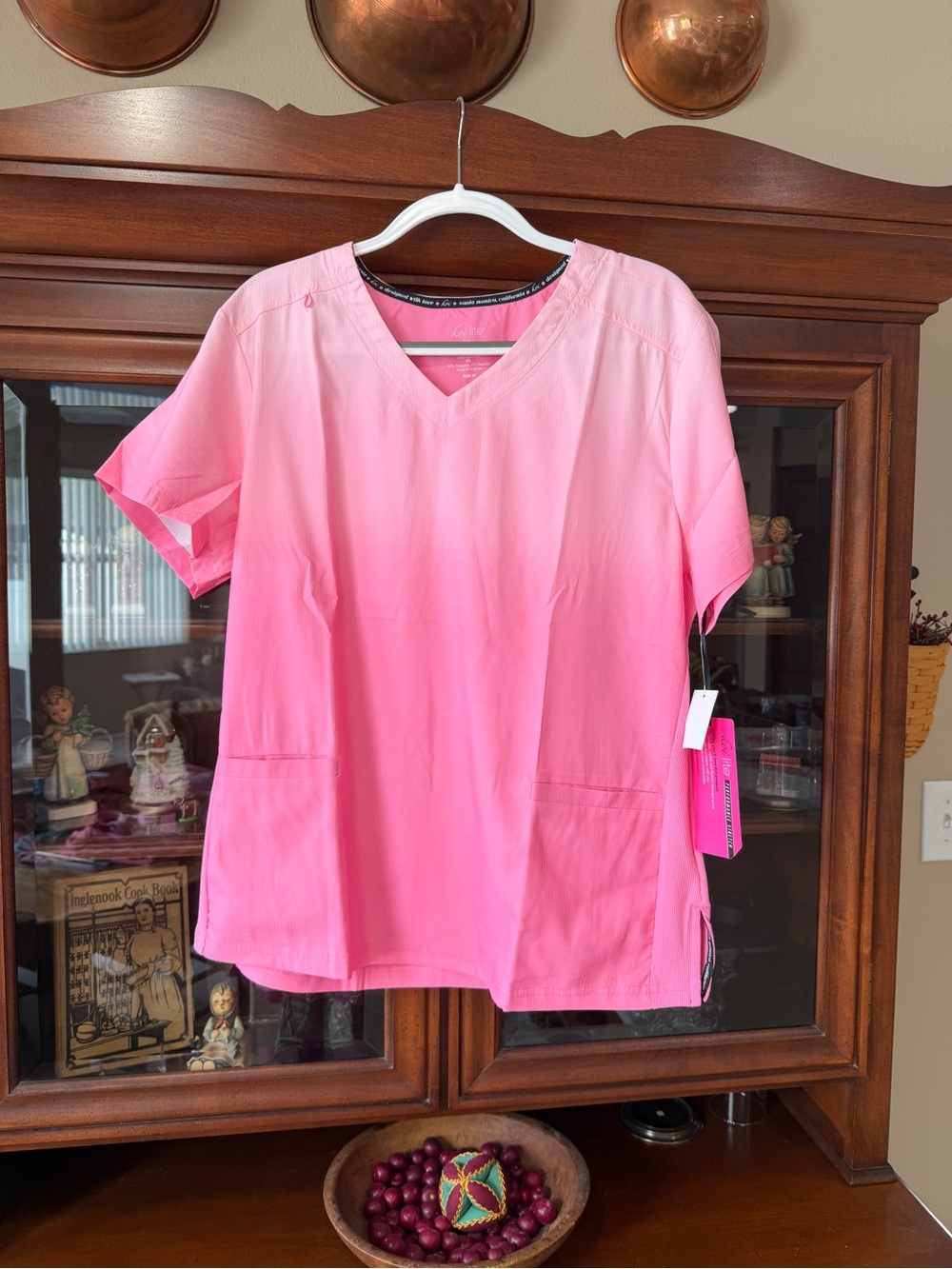 Pink Ombre V-Neck Scrub Top with Pockets - Women’s